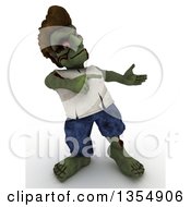 Poster, Art Print Of 3d Zombie Character Presenting And Pointing On A Shaded White Background