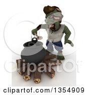 Clipart Of A 3d Zombie Character Scooping An Eye Ball Out Of A Cauldron On A Shaded White Background Royalty Free Illustration by KJ Pargeter