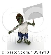 Poster, Art Print Of 3d Zombie Character Holding A Blank Sign On A Shaded White Background