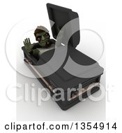 3d Zombie Character Rising From A Coffin On A Shaded White Background
