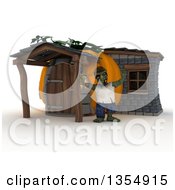 Poster, Art Print Of 3d Zombie Character Waving Outside His Pumpkin House On A Shaded White Background