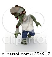 Poster, Art Print Of 3d Zombie Character Walking On A Shaded White Background