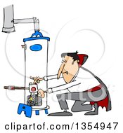 Clipart Of A Cartoon Vampire Lighting A Water Heater Pilot Royalty Free Vector Illustration