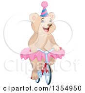 Poster, Art Print Of Happy Circus Bear Wearing A Tutu And Party Hat And Riding A Bicycle