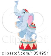 Poster, Art Print Of Cute Baby Circus Elephant Standing On One Leg On A Platform