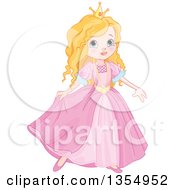 Clipart Of A Pretty Blue Eyed Strawberry Blond Caucasian Princess Dancing In A Pink Dress Royalty Free Vector Illustration