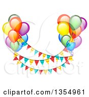Colorful Party Balloons Floating With Bunting Banners