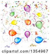 Clipart Of A Background Of Colorful Party Balloons Streamers And Confetti Royalty Free Vector Illustration by vectorace