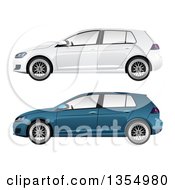 Clipart Of White And Blue Wagon Cars Royalty Free Vector Illustration