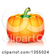 Clipart Of A Shiny Orange Pumpkin And Reflection On White Royalty Free Vector Illustration