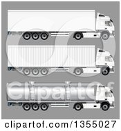 Clipart Of Big Rig Trucks And Trailers On Gray Royalty Free Vector Illustration by vectorace
