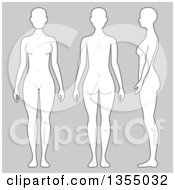 Clipart Of A Womans Body Shown In Three Angles Over Gray Royalty Free Vector Illustration