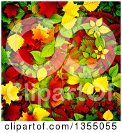 Poster, Art Print Of Background Of 3d Autumn Leaves In Red Orange Yellow And Green