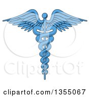 Cartoon Blue Medical Caduceus With Snakes On A Winged Rod