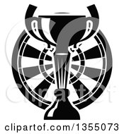 Clipart Of A Black And White Trophy Cup Over A Dart Board Royalty Free Vector Illustration