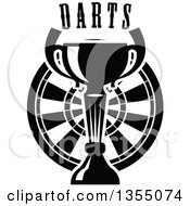 Poster, Art Print Of Black And White Trophy Cup Over A Dart Board With Text