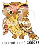 Clipart Of A Brown Yellow And Orange Owl Royalty Free Vector Illustration