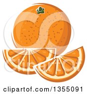Clipart Of A Cartoon Navel Orange And Wedges Royalty Free Vector Illustration