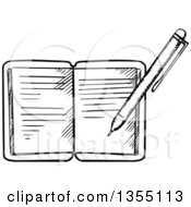 Clipart Of A Black And White Pen Writing In A Journal Royalty Free Vector Illustration