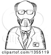 Clipart Of A Black And White Sketched Male Scientist Avatar Royalty Free Vector Illustration