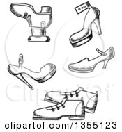 Poster, Art Print Of Black And White Sketched Shoes