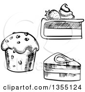 Black And White Sketched Cupcake Cake And Cheesecake