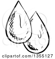Clipart Of Black And White Sketched Water Drops Royalty Free Vector Illustration