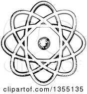 Poster, Art Print Of Black And White Sketched Atom With Nucleus And Orbits