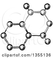 Poster, Art Print Of Black And White Sketched Molecular Model With Atoms And Bonds