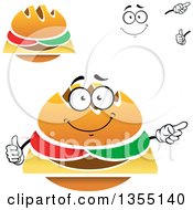 Clipart Of A Cartoon Face Hands And Cheeseburgers Royalty Free Vector Illustration