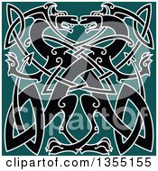 Poster, Art Print Of Black Celtic Dragons Knot On Green