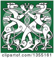 Clipart Of A White Celtic Wild Dog Knot On Green Royalty Free Vector Illustration