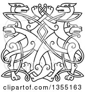 Clipart Of A Black Outlined Celtic Wild Dog Knot Royalty Free Vector Illustration