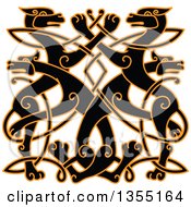 Clipart Of A Black Celtic Wild Dog Knot Outlined In Orange Royalty Free Vector Illustration