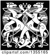 Clipart Of A White Celtic Wild Dog Knot On Black Royalty Free Vector Illustration
