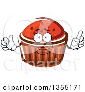 Poster, Art Print Of Cartoon Cupcake Character With Chocolate Chips