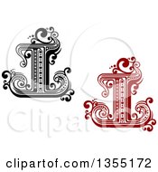 Clipart Of Retro Black Red And White Capital Letter I Designs With Flourishes Royalty Free Vector Illustration