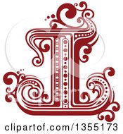 Clipart Of A Retro Red And White Capital Letter I With Flourishes Royalty Free Vector Illustration