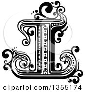 Clipart Of A Retro Black And White Capital Letter I With Flourishes Royalty Free Vector Illustration