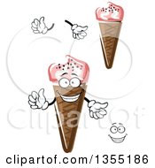 Poster, Art Print Of Cartoon Face Hands And Pink Strawberry Waffle Ice Cream Cones