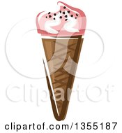 Poster, Art Print Of Cartoon Pink Strawberry Waffle Ice Cream Cone