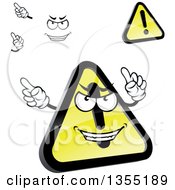 Poster, Art Print Of Cartoon Face Hands And Shiny Hazard Warning Signs