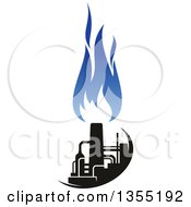 Clipart Of A Silhouetted Blue And Black Natural Gas And Flame Factory Royalty Free Vector Illustration