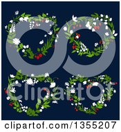 Clipart Of Lily Of The Valley Heart Shaped Wreaths Over Navy Blue Royalty Free Vector Illustration