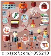 Poster, Art Print Of Flat Esign Education And Science Icons Over Pink