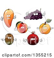 Poster, Art Print Of Mango Grapes Apricot Peach Pomegranate And Kiwi Fruit Characters
