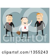 Flat Design White Businessman Waving By Guards On Blue