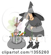 Cartoon Halloween Witch Adding A Snake Into Her Brew