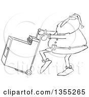 Poster, Art Print Of Cartoon Black And White Christmas Santa Claus Pushing A Dryer On A Hand Truck Dolly