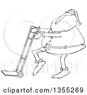 Poster, Art Print Of Cartoon Black And White Christmas Santa Claus Pushing A Hand Truck Dolly